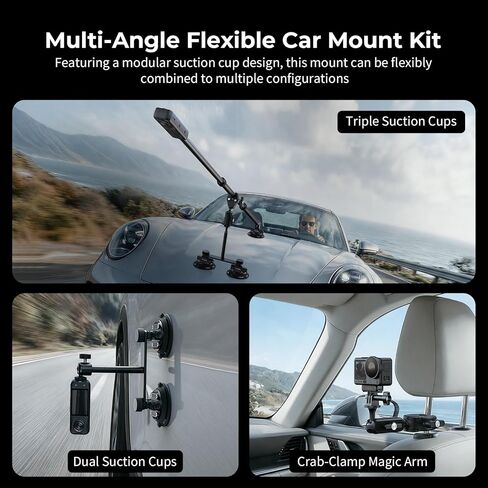 SMALLRIG Car Mount for Insta360 X5/X4/X3, for DJI OSMO 360 Camera, for GoPro, Triple Suction Cup Mount Kit with 120cm/47.2" Invisible Telescopic Selfie Stick, Ball Head, Magic Arm Clamp, Adapter -5843 in Kuwait