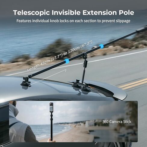 SMALLRIG Car Mount for Insta360 X5/X4/X3, for DJI OSMO 360 Camera, for GoPro, Triple Suction Cup Mount Kit with 120cm/47.2" Invisible Telescopic Selfie Stick, Ball Head, Magic Arm Clamp, Adapter -5843 in Kuwait