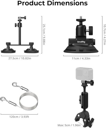 SMALLRIG Car Mount for Insta360 X5/X4/X3, for DJI OSMO 360 Camera, for GoPro, Triple Suction Cup Mount Kit with 120cm/47.2" Invisible Telescopic Selfie Stick, Ball Head, Magic Arm Clamp, Adapter -5843 in Kuwait