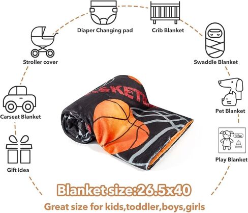 Basketball Baby Blanket for Boys Soft Fleece Minky Blanket with Dotted Backing Double Layer Newborn Toddler Blankie for Nursery Stroller Crib 26.5 * 40 in in Kuwait