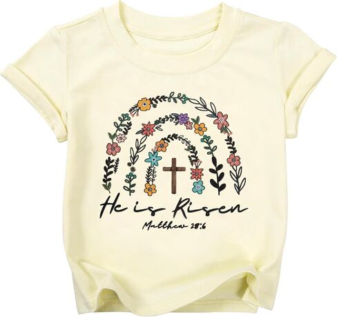 Easter Shirts for Toddler Girls Boys He is Risen Christian T-Shirt Cute Bunny Graphic Short Sleeve Tee Tops in Saudi Arabia