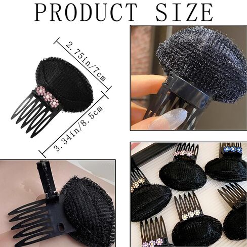 KuuGuu 10 PCS Rhinestone Flower Hair Volumizing Clips with Comb Hair Cushion Fashionable Non-Slip Invisible Fluffy Hair Pad Clip with Sponge Inserts Puffy Voluminous Hairstyles for Women Girls in Kuwait