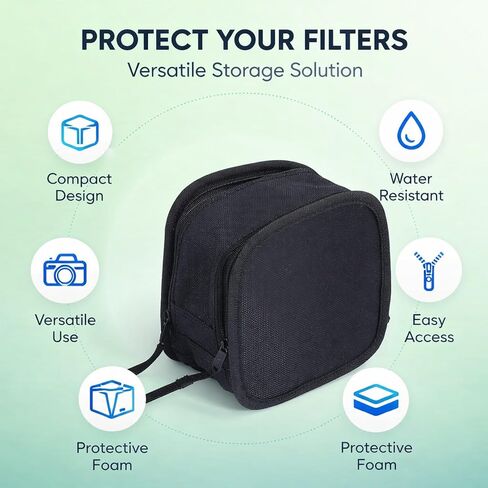 Camera Filter Carrying Case with 9 Slots, Large Capacity Nylon Bag, Design - Adjustable Shoulder Strap, Double Zipper, Outdoor Travel Essential in Kuwait
