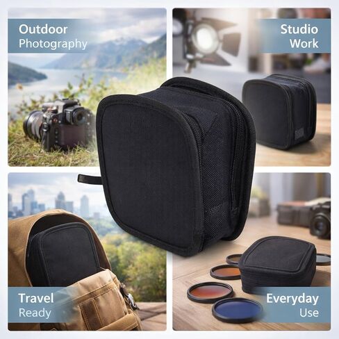 Camera Filter Carrying Case with 9 Slots, Large Capacity Nylon Bag, Design - Adjustable Shoulder Strap, Double Zipper, Outdoor Travel Essential in Kuwait
