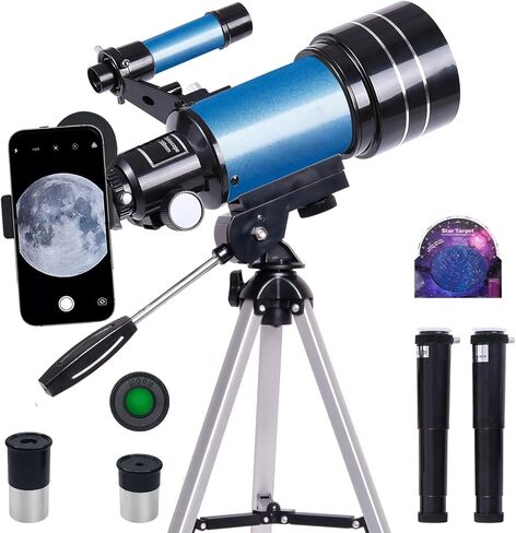 iMeshbean Telescope for Adults&Beginners,70mm Aperture (15X-150X) Astronomical Refractor Telescope,300mm Portable Travel Telescope with A Finder Scope,Moon Filter,Phone Adapter for Astronomy Beginners in Kuwait