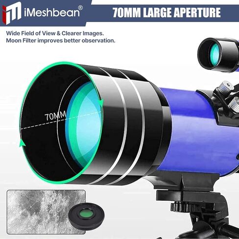 iMeshbean Telescope for Adults&Beginners,70mm Aperture (15X-150X) Astronomical Refractor Telescope,300mm Portable Travel Telescope with A Finder Scope,Moon Filter,Phone Adapter for Astronomy Beginners in Kuwait