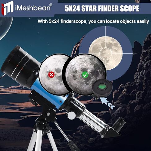 iMeshbean Telescope for Adults&Beginners,70mm Aperture (15X-150X) Astronomical Refractor Telescope,300mm Portable Travel Telescope with A Finder Scope,Moon Filter,Phone Adapter for Astronomy Beginners in Kuwait