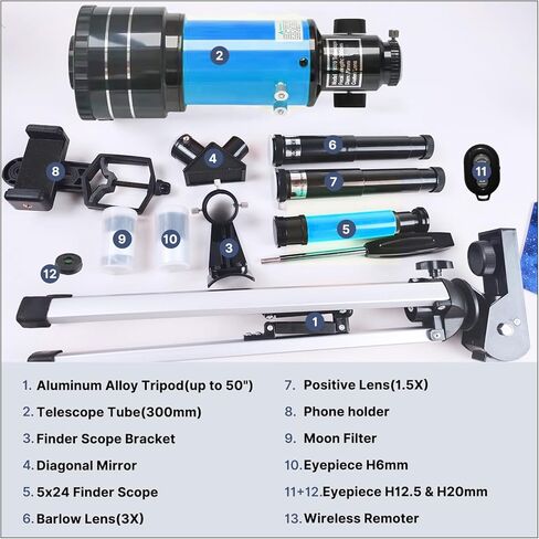 iMeshbean Telescope for Adults&Beginners,70mm Aperture (15X-150X) Astronomical Refractor Telescope,300mm Portable Travel Telescope with A Finder Scope,Moon Filter,Phone Adapter for Astronomy Beginners in Kuwait