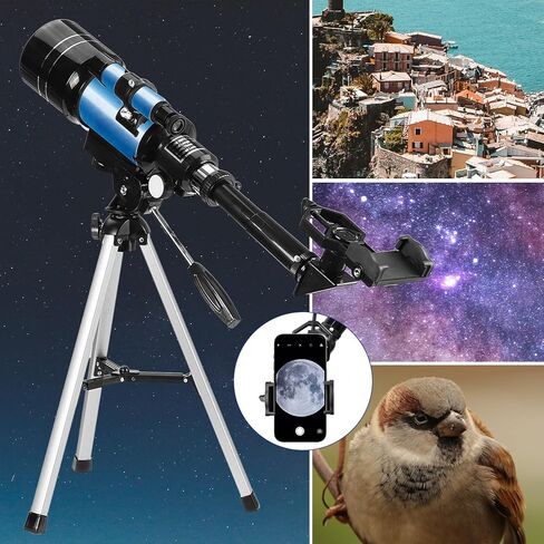 iMeshbean Telescope for Adults&Beginners,70mm Aperture (15X-150X) Astronomical Refractor Telescope,300mm Portable Travel Telescope with A Finder Scope,Moon Filter,Phone Adapter for Astronomy Beginners in Kuwait
