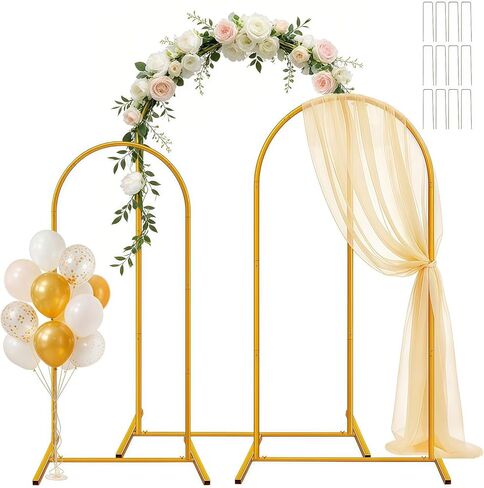 Metal Arch Backdrop Stand Set of 3 (6/6.6/7.2ft), Stable Background Stand with 12Ground Nails, Arch Frame for Wedding, Birthday, Baby Shower, Bridal Shower, Garden Decor, Party Decoration, Gold in Kuwait