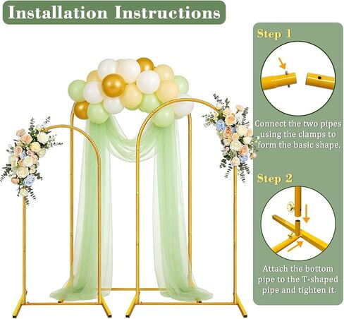Metal Arch Backdrop Stand Set of 3 (6/6.6/7.2ft), Stable Background Stand with 12Ground Nails, Arch Frame for Wedding, Birthday, Baby Shower, Bridal Shower, Garden Decor, Party Decoration, Gold in Kuwait