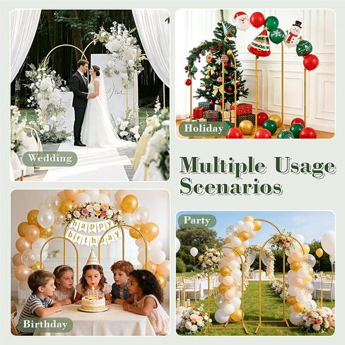 Metal Arch Backdrop Stand Set of 3 (6/6.6/7.2ft), Stable Background Stand with 12Ground Nails, Arch Frame for Wedding, Birthday, Baby Shower, Bridal Shower, Garden Decor, Party Decoration, Gold in Kuwait