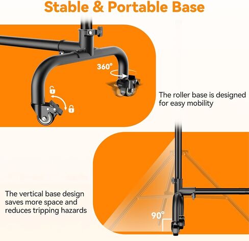 10x7.7FT Heavy Duty Rolling Backdrop Stand, Adjustable Photo Background Banner Stand with Wheels, Portable Support Kit for Wedding, Studio Photography, Party & Event Decoration in Kuwait