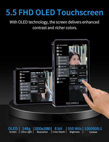 FEELWORLD PS6 5.5" Camera DSLR Field Monitor, 550 nits AMOLED Auto Vertical Horizontal Touchscreen with 3D LUT 4K HDMI in and Out Exposure Focus Assist Waveform Monitor, 148g Lightweight for TikTok in Kuwait