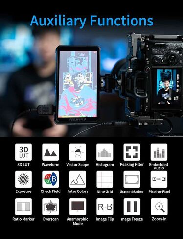 FEELWORLD PS6 5.5" Camera DSLR Field Monitor, 550 nits AMOLED Auto Vertical Horizontal Touchscreen with 3D LUT 4K HDMI in and Out Exposure Focus Assist Waveform Monitor, 148g Lightweight for TikTok in Kuwait