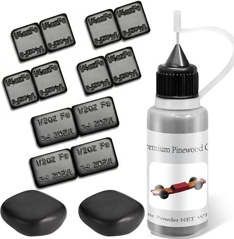 DerbyCraftPro Pinewood Car Weights Kit -5oz Total Lead-Free Derby Weights (1oz Tungsten Weights Putty+4oz Derby Car Weights) & 0.5oz Graphite Powder Lubricant, Peel & Stick for Precise COG Adjustment in Saudi Arabia