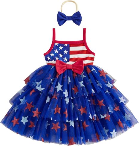 Toddler Baby Girl 4th of July Dress American Flag Sleeveless Mesh Tulle Dresses Independence Day Patriotic Outfit in Saudi Arabia