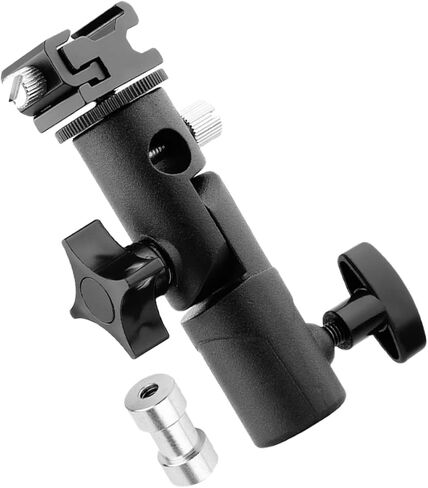 Flash Bracket Umbrella Clamp Adjustable Swivel Flashlight Holder Camera Mount Adapter 1/4 and 3/8 Thread Compatible for Photography Studio Lighting Black in Kuwait