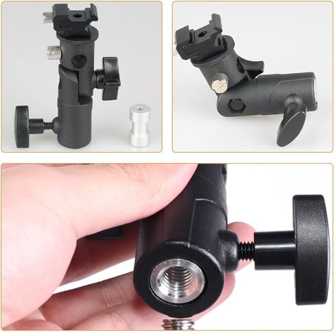 Flash Bracket Umbrella Clamp Adjustable Swivel Flashlight Holder Camera Mount Adapter 1/4 and 3/8 Thread Compatible for Photography Studio Lighting Black in Kuwait