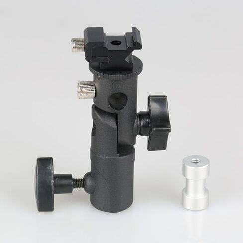 Flash Bracket Umbrella Clamp Adjustable Swivel Flashlight Holder Camera Mount Adapter 1/4 and 3/8 Thread Compatible for Photography Studio Lighting Black in Kuwait