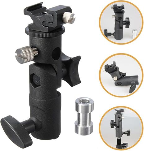 Flash Bracket Umbrella Clamp Adjustable Swivel Flashlight Holder Camera Mount Adapter 1/4 and 3/8 Thread Compatible for Photography Studio Lighting Black in Kuwait