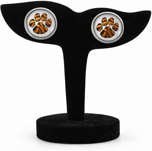 Summerfield Collection Stainless Steel Orange and Black Paw Print Glass Stud Earrings 12mm in Saudi Arabia