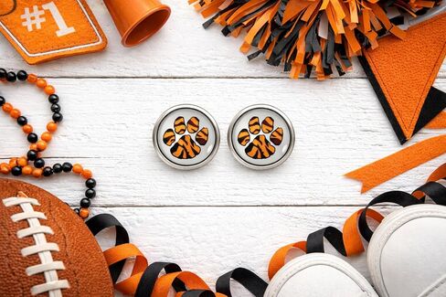 Summerfield Collection Stainless Steel Orange and Black Paw Print Glass Stud Earrings 12mm in Saudi Arabia