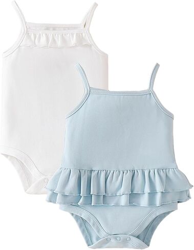ROMPERINBOX Tank Top Onsies Baby Girl 2 Pack Sleeveless Bodysuit Spaghetti Strap Summer Clothes for Infants 0-24 Months in Kuwait