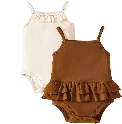 ROMPERINBOX Tank Top Onsies Baby Girl 2 Pack Sleeveless Bodysuit Spaghetti Strap Summer Clothes for Infants 0-24 Months in Saudi Arabia