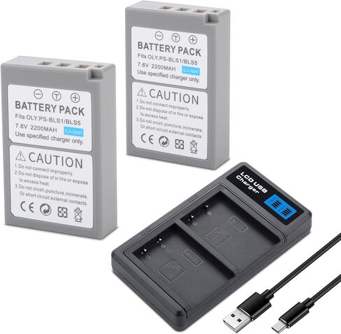 2 حزمة بطارية BLS-5 BLS-50 PS-BLS5 مع شاحن مزدوج سريع متوافق مع Olympus BLS-5 E-PL2، E-PL5، E-PL6، E-PL7، E-PL8، E-PL9، E-PL10، E-PM2، OM-D E-M10، E-M10 Mark II، III، E-M10 IV، Stylus1 ترقية 2200 مللي أمبير في الساعة in Kuwait