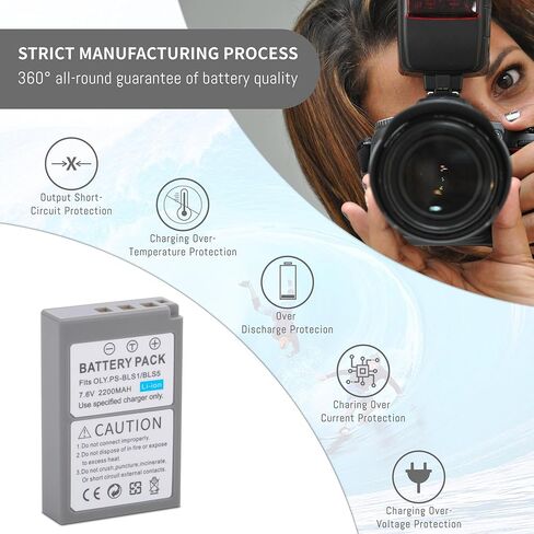 2 حزمة بطارية BLS-5 BLS-50 PS-BLS5 مع شاحن مزدوج سريع متوافق مع Olympus BLS-5 E-PL2، E-PL5، E-PL6، E-PL7، E-PL8، E-PL9، E-PL10، E-PM2، OM-D E-M10، E-M10 Mark II، III، E-M10 IV، Stylus1 ترقية 2200 مللي أمبير في الساعة in Kuwait