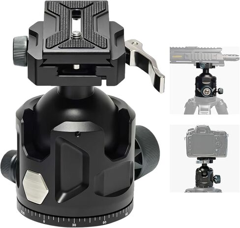 Tripod Ball Head, Low Profile 44mm Heavy Duty Ball Head for Tripod with Arca Swiss & Picatinny, 360° Panoramic Quick Release Plate, 55LBS Load Capacity for Hunting Shooting &DSLR Photography in Saudi Arabia