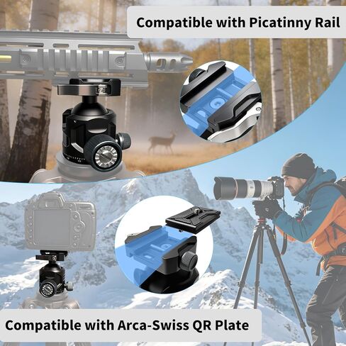 Tripod Ball Head, Low Profile 44mm Heavy Duty Ball Head for Tripod with Arca Swiss & Picatinny, 360° Panoramic Quick Release Plate, 55LBS Load Capacity for Hunting Shooting &DSLR Photography in Saudi Arabia