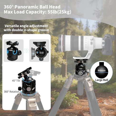 Tripod Ball Head, Low Profile 44mm Heavy Duty Ball Head for Tripod with Arca Swiss & Picatinny, 360° Panoramic Quick Release Plate, 55LBS Load Capacity for Hunting Shooting &DSLR Photography in Saudi Arabia