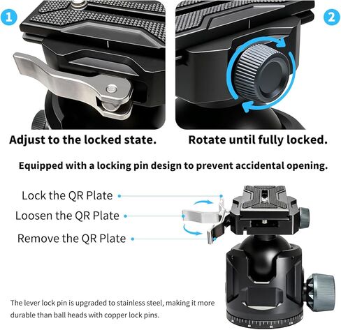 Tripod Ball Head, Low Profile 44mm Heavy Duty Ball Head for Tripod with Arca Swiss & Picatinny, 360° Panoramic Quick Release Plate, 55LBS Load Capacity for Hunting Shooting &DSLR Photography in Saudi Arabia