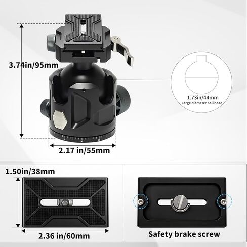 Tripod Ball Head, Low Profile 44mm Heavy Duty Ball Head for Tripod with Arca Swiss & Picatinny, 360° Panoramic Quick Release Plate, 55LBS Load Capacity for Hunting Shooting &DSLR Photography in Saudi Arabia