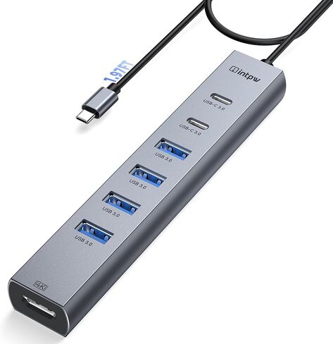 محور USB C، محور USB 3.0 متعدد من النوع C مع 3 منافذ USB A و1 منافذ تاريخ USB C 5 جيجابت في الثانية، منفذ BC 1.2، محور USB C من الألومنيوم لأجهزة الكمبيوتر المحمول والكمبيوتر الشخصي وسطح المكتب (2 قدم/60 سم) in Kuwait