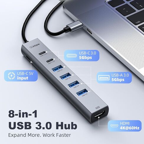محور USB C، محور USB 3.0 متعدد من النوع C مع 3 منافذ USB A و1 منافذ تاريخ USB C 5 جيجابت في الثانية، منفذ BC 1.2، محور USB C من الألومنيوم لأجهزة الكمبيوتر المحمول والكمبيوتر الشخصي وسطح المكتب (2 قدم/60 سم) in Kuwait