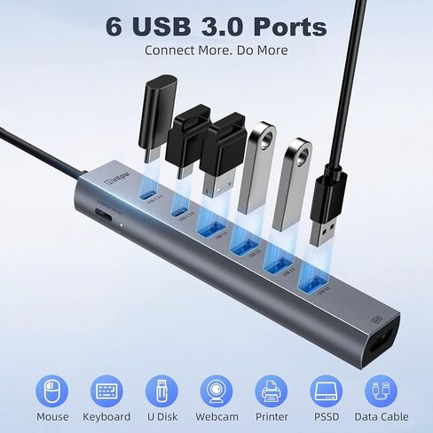 محور USB C، محور USB 3.0 متعدد من النوع C مع 3 منافذ USB A و1 منافذ تاريخ USB C 5 جيجابت في الثانية، منفذ BC 1.2، محور USB C من الألومنيوم لأجهزة الكمبيوتر المحمول والكمبيوتر الشخصي وسطح المكتب (2 قدم/60 سم) in Kuwait
