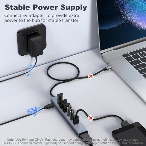 محور USB C، محور USB 3.0 متعدد من النوع C مع 3 منافذ USB A و1 منافذ تاريخ USB C 5 جيجابت في الثانية، منفذ BC 1.2، محور USB C من الألومنيوم لأجهزة الكمبيوتر المحمول والكمبيوتر الشخصي وسطح المكتب (2 قدم/60 سم) in Kuwait