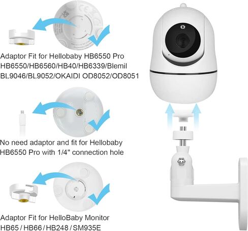 Baby Monitor Mount for HelloBaby HB6560/HB65/HB6550/ Pro/HB40/HB66/HB6339//HB6351/HB6240/HB66,ANMEATE SM935E, 360° Adjustable Baby Camera Wall Mount for Hellobaby Monitor, Two Ways to Install in Kuwait