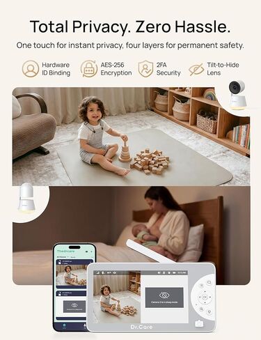 Dr.Care LumiView Max Smart WiFi Baby Monitor with 2 Camaras- 7" 1080P FHD & 2K Camera, Privacy Mode, Cry & Motion Detection, 6000mAh Removable Battery, RGB Night Light, Snapshot & Video Recording in Kuwait