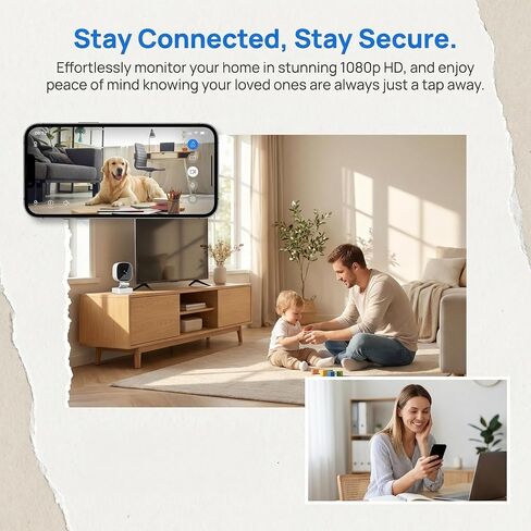 1Pack Wireless 1080P HD Indoor Security Camera with Infrared Night Vision No Drilling Required Secured with 3M Adhesive Monitoring Mobile App Remote Viewing Cloud and TF Card Storage White in Kuwait