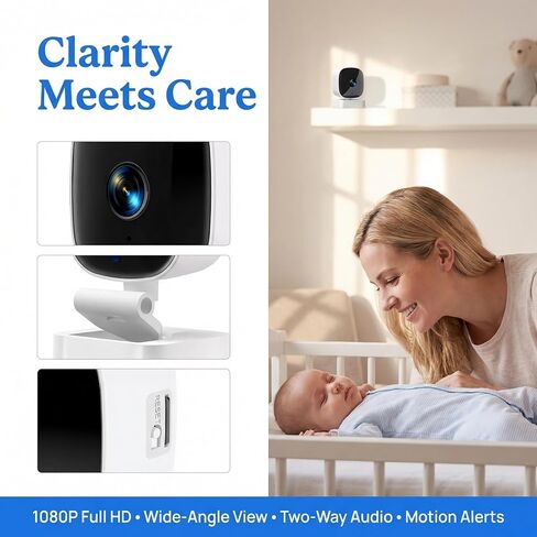 1Pack Wireless 1080P HD Indoor Security Camera with Infrared Night Vision No Drilling Required Secured with 3M Adhesive Monitoring Mobile App Remote Viewing Cloud and TF Card Storage White in Kuwait