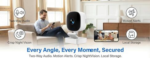 1Pack Wireless 1080P HD Indoor Security Camera with Infrared Night Vision No Drilling Required Secured with 3M Adhesive Monitoring Mobile App Remote Viewing Cloud and TF Card Storage White in Kuwait