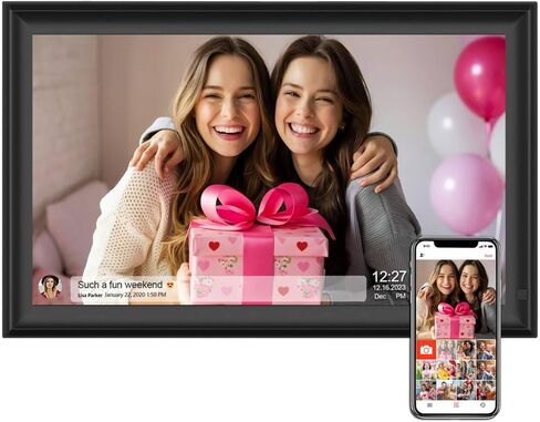 إطار صور رقمي، 32 جيجابايت 2.4/5 جيجا هرتز واي فاي 15.6 بوصة إطار صور رقمي كبير، شاشة لمس عالية الدقة 1920x1080 IPS، بطاقة SD/USB، تدوير تلقائي، مشاركة الصور/مقاطع الفيديو بسهولة عبر التطبيق in Kuwait