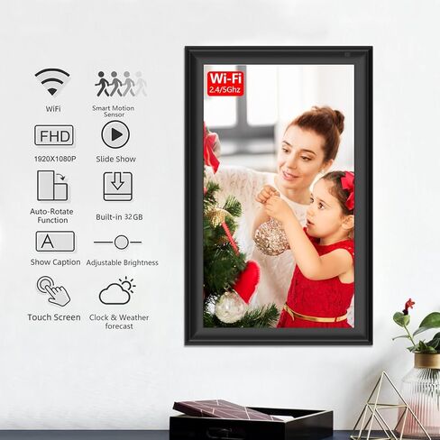 إطار صور رقمي، 32 جيجابايت 2.4/5 جيجا هرتز واي فاي 15.6 بوصة إطار صور رقمي كبير، شاشة لمس عالية الدقة 1920x1080 IPS، بطاقة SD/USB، تدوير تلقائي، مشاركة الصور/مقاطع الفيديو بسهولة عبر التطبيق in Kuwait