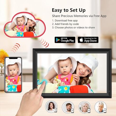 إطار صور رقمي، 32 جيجابايت 2.4/5 جيجا هرتز واي فاي 15.6 بوصة إطار صور رقمي كبير، شاشة لمس عالية الدقة 1920x1080 IPS، بطاقة SD/USB، تدوير تلقائي، مشاركة الصور/مقاطع الفيديو بسهولة عبر التطبيق in Kuwait