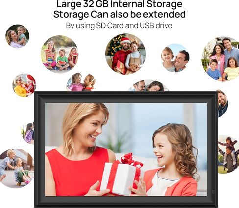إطار صور رقمي، 32 جيجابايت 2.4/5 جيجا هرتز واي فاي 15.6 بوصة إطار صور رقمي كبير، شاشة لمس عالية الدقة 1920x1080 IPS، بطاقة SD/USB، تدوير تلقائي، مشاركة الصور/مقاطع الفيديو بسهولة عبر التطبيق in Kuwait