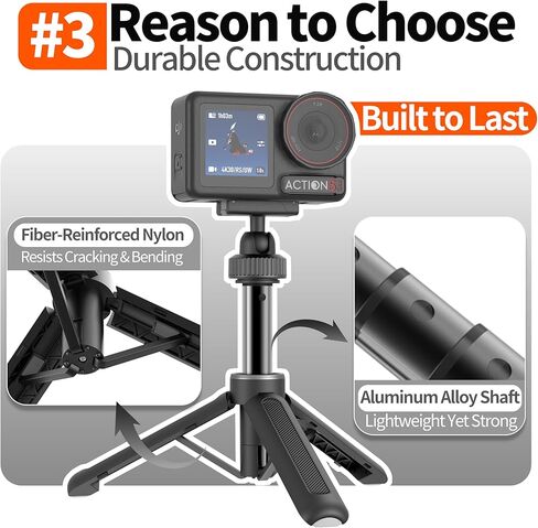 حامل ثلاثي AGVEE لـ DJI Osmo Action 3/4/5 Pro، Osmo 360، ملحقات تركيب مغناطيسية سريعة الفك، أرجل من النايلون المقوى بالألياف الزجاجية، قضيب تمديد عصا سيلفي للسفر على سطح المكتب، أسود in Kuwait